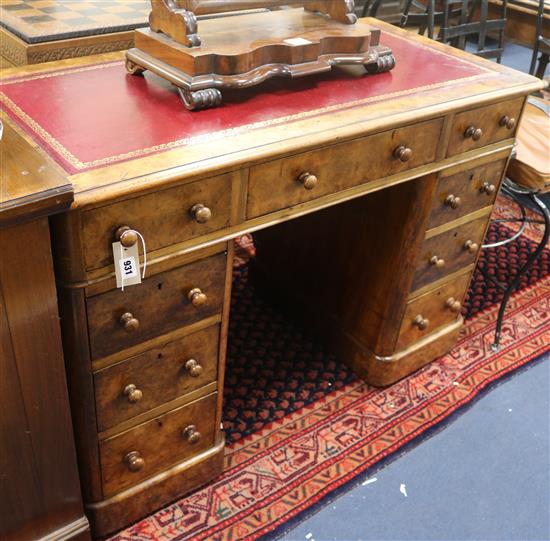 A Victorian burr walnut pedestal desk W.111cm